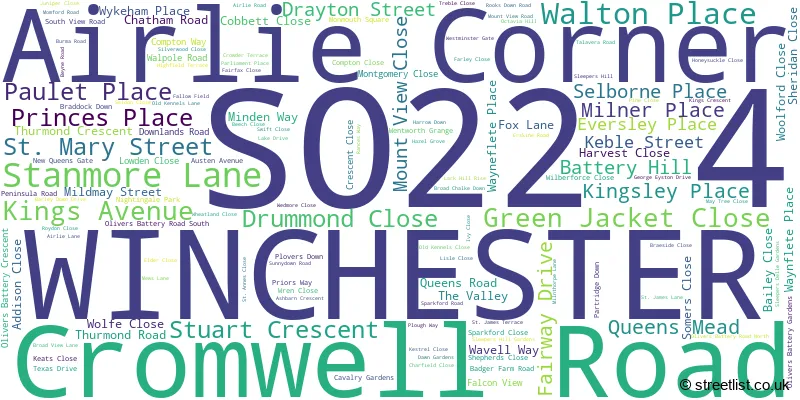 A word cloud for the SO22 4 postcode